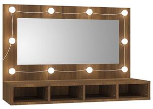 Szafka z lustrem i LED, brązowy dąb, 90x31,5x62 cm
