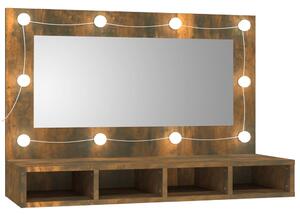 Szafka z lustrem i LED, przydymiony dąb, 90x31,5x62 cm