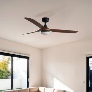 FARO BARCELONA Wentylator sufitowy LED Punt M, czarny/drewno, DC, cichy, 130 cm możliwość ściemniania, czarny, salon / jadalnia, metal, nowoczesny