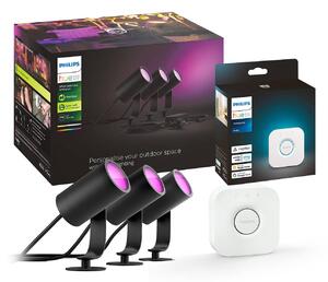 Philips Hue spot LED Lily, zestaw 3, mostek, RGB, CCT, IP65 możliwość ściemniania, czarny, aluminium, nowoczesny