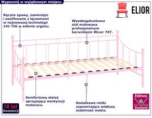 Różowe metalowe łóżko pojedyncze 90x200 cm - Lofi
