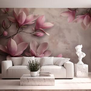 Fototapety Delikatne różowe magnolie na betonowej ścianie, Fototapety Kwiaty, w08636 : Uwalls.pl