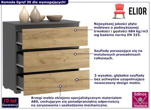 Nowoczesna komoda z szufladami antracyt + dąb craft 80 cm - Egrof 3X
