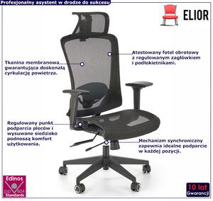 Czarny ergonomiczny obrotowy wentylowany fotel biurowy - Armur