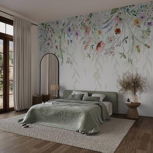 Fototapety Kolorowy kwiatowy nadruk kaskadowy z różnymi kwiatami, liśćmi i roślinami w stylu akwareli , Fototapety Akwarele, w08646 : Uwalls.pl