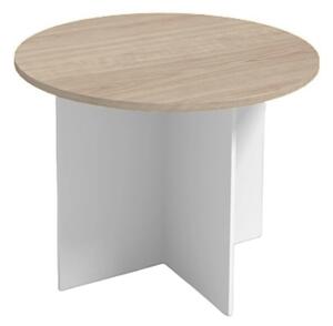 Stół konferencyjny z okrągłym blatem PRIMO WHITE, średnica 100 cm, biały/dąb naturalny