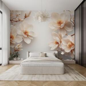 Fototapety Piękne kwitnące kremowe kwiaty magnolii na białym tle, Fototapety Kwiaty, w08704 : Uwalls.pl