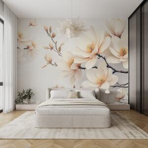 Fototapety Piękne kwitnące kremowe kwiaty magnolii na białym tle, Fototapety Kwiaty, w08721 : Uwalls.pl