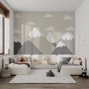 Fototapety Minimalistyczny górski krajobraz z ośnieżonymi szczytami w spokojnych szaro-beżowych, Fototapety Dziecięce, w03040v1 : Uwalls.pl