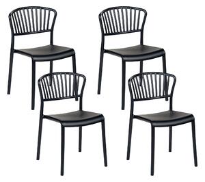 Zestaw 4 krzeseł plastikowych do jadalni ogrodu sztaplowane czarny Gela Beliani