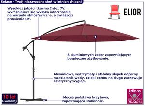 Bordowy parasol ogrodowy z aluminiowym słupkiem - Solace
