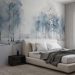 Fototapety Niebieskie drzewa w stylu akwareli na białym tle, Fototapety Natura, w08753 : Uwalls.pl