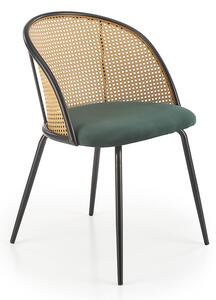 Zielone krzesło z rattanowym oparciem - Ekro