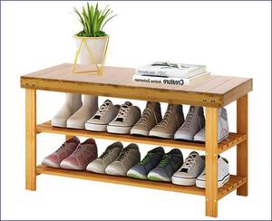 Bambusowa szafka na buty z 2 półkami i siedziskiem - Spario