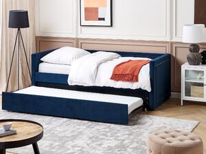 Łóżko wysuwane tapicerowane granatowe nowoczesne ozdobne ćwieki tapicerskie 90 x 200 cm Mimizan Beliani