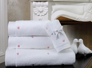 Zestaw podarunkowy małych ręczników MICRO LOVE, 3 szt Biały / różowe serduszka