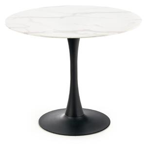 Okrągły stół szklany AMBROSIO biały marmur / czarny 90x90