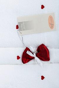 Zestaw podarunkowy małych ręczników MICRO LOVE, 3 szt Biały / liliowe serduszka