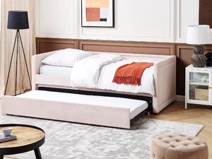 Łóżko wysuwane tapicerowane pastelowy róż nowoczesne ozdobne ćwieki tapicerskie 90 x 200 cm Mimizan Beliani
