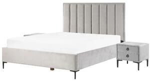 Zestaw do sypialni welur szary łóżko z pojemnikiem 160 x 200 cm 2 szafki nocne Sezanne Beliani