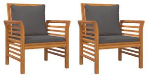 Fotele z ciemnoszarymi poduszkami, 2 szt., lite drewno akacjowe