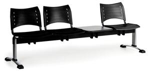 Ławka do poczekalni plastikowa VISIO, 3 siedzenia + stołek, szary, chromowane nogi