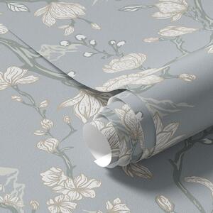Tapety Białe kwiaty na gałęziach i góry na niebieskim tle, Tapety Shabby Chic, a00021 : Uwalls.pl