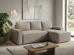 Rozkładana narożna sofa SMART BOUCLE 232x143 cm, szarobeżowa, uniwersalna