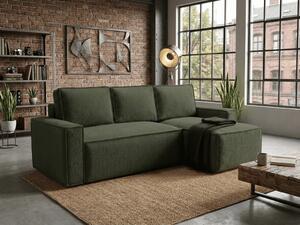Rozkładana narożna sofa SMART BOUCLE 232x143 cm, ciemnozielona, uniwersalna