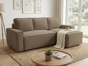 Rozkładana narożna sofa SMART BOUCLE 232x143 cm, ciemnobeżowa, uniwersalna