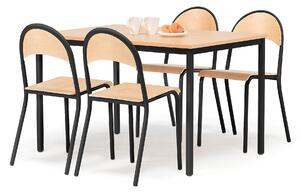 Zestaw do stołówki, stół + 4 krzesła, buk/czarny