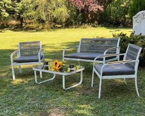 Zestaw mebli ogrodowych z aluminium (2 x fotel, sofa + stolik) RARO biały , szary