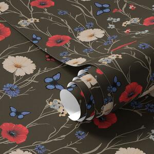 Tapety Maki, stokrotki i motyle na ciemnym tle, Tapety wiejskie, a00072v2 : Uwalls.pl
