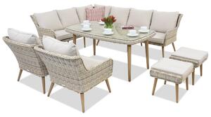 Meble ogrodowe Bilbao Comida 7 + 2 pufy Garden Point piaskowe