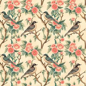 Tapety Małe ptaki na gałęziach z kwiatami na jasnym tle, Tapety Shabby Chic, a00093 : Uwalls.pl