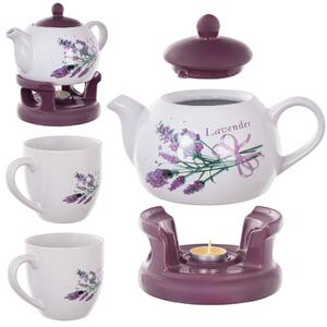 Dzbanek ceramiczny z podgrzewaczem Irais 1L + 2 kubki lawenda