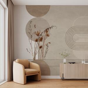 Fototapety stylowa geometria i suszone kwiaty w odcieniach beżu, Fototapety Boho, w03449 : Uwalls.pl