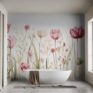 Fototapety Miękkość łąki, tulipany, kwiaty, łodygi, liście, dzikie rośliny, Fototapety Kwiaty, w03785 : Uwalls.pl