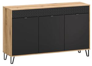 Komoda trzydrzwiowa na nóżkach dąb evok + czarny P7-M65