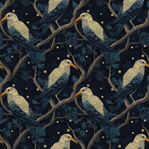 Tapety Nocne ptaki na gałęziach i gwiazdy na ciemnoniebieskim tle, Tapety natura, a00109v1 : Uwalls.pl