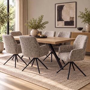 Zestaw 6 krzeseł do jadalni, model HWC-G67, obrotowe, z automatyczną regulacją, tapicerka z materiału chenille (410g/m²), rama w kolorze czarnym, wzór wielokolorowy