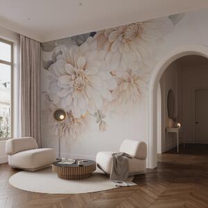 Fototapety Pastelowe dalie z miękkimi, delikatnymi brzoskwiniowymi i białymi jasnymi płatkami w stylu, Fototapety Kwiaty, w09115 : Uwalls.pl