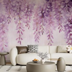 Fototapety Delikatna kompozycja akwarelowa z kaskadową glicynią w delikatnych lawendowych i różowych, Fototapety Kwiaty, w04034 : Uwalls.pl