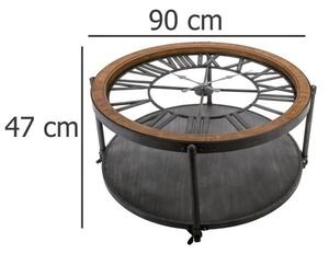 Stolik kawowy z motywem zegara, metalowy z blatem, Ø 90 cm