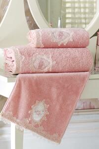 Ręcznik kąpielowy DESTAN 85x150cm z koronką Stary róż