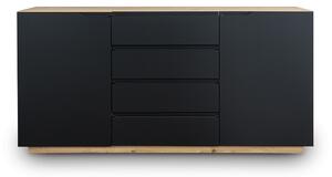 Dwudrzwiowa komoda Loftia z szufladami 165 cm - artisan / czarny mat