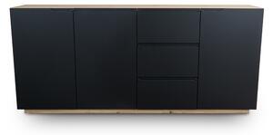 Trzydrzwiowa komoda Loftia z szufladami 203 cm - artisan / czarny mat