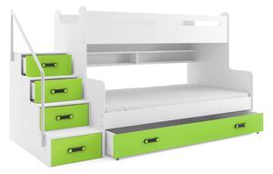 EMWOmeble Łóżko piętrowe z szufladą MAX 3 – 2 osobowe – BIAŁE skrzynia zielona 200x120