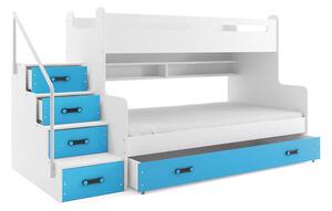 EMWOmeble Łóżko piętrowe z szufladą MAX 3 – 2 osobowe – BIAŁE skrzynia niebieska 200x120