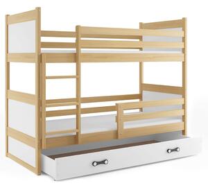 EMWOmeble Łóżko piętrowe z materacami RICO – 2 osobowe – SOSNA szuflada biała 160x80